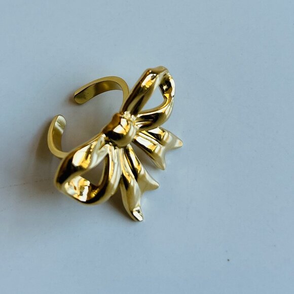 Bow knot adjustable open ring, 18k gold plated, stainless steel - Picture 2 of 5